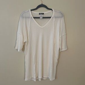 Heimish USA Cream Waffle Knit V-Neck Half Sleeve Top